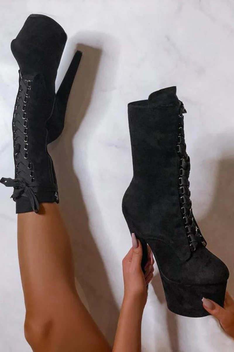 Hella Heels High BabyDoll 7inch Boots - Black 4 Hella Heels High BabyDoll 7inch Boots - Black - Image 2