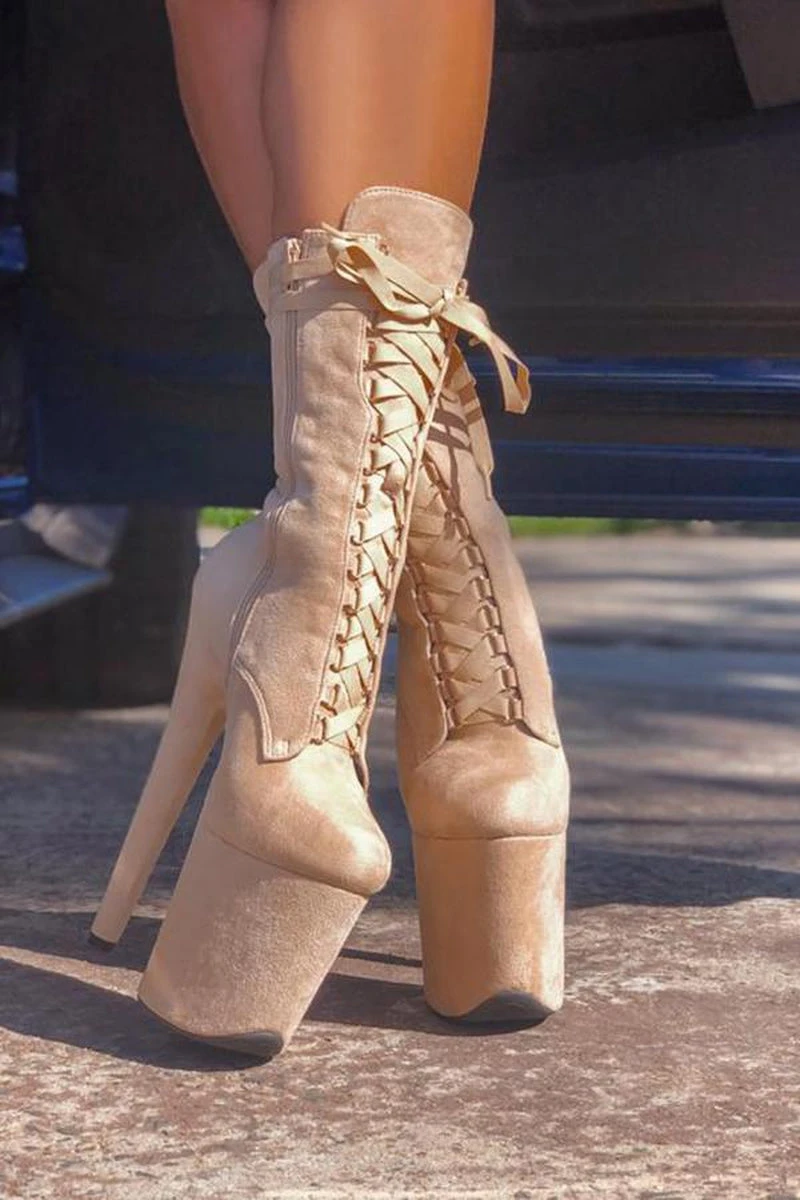 Hella Heels High BabyDoll 8inch Boots - Sand 4 Hella Heels High BabyDoll 8inch Boots - Sand - Image 2