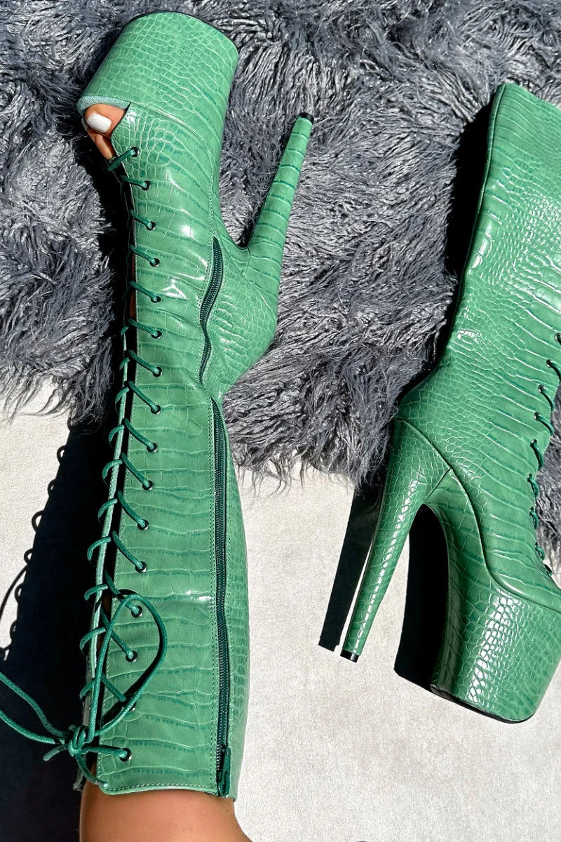 Hella Heels Killing Adam Open Toe Knee High Boots - 8inch 7 Hella Heels Killing Adam Open Toe Knee High Boots - 8inch - Image 5