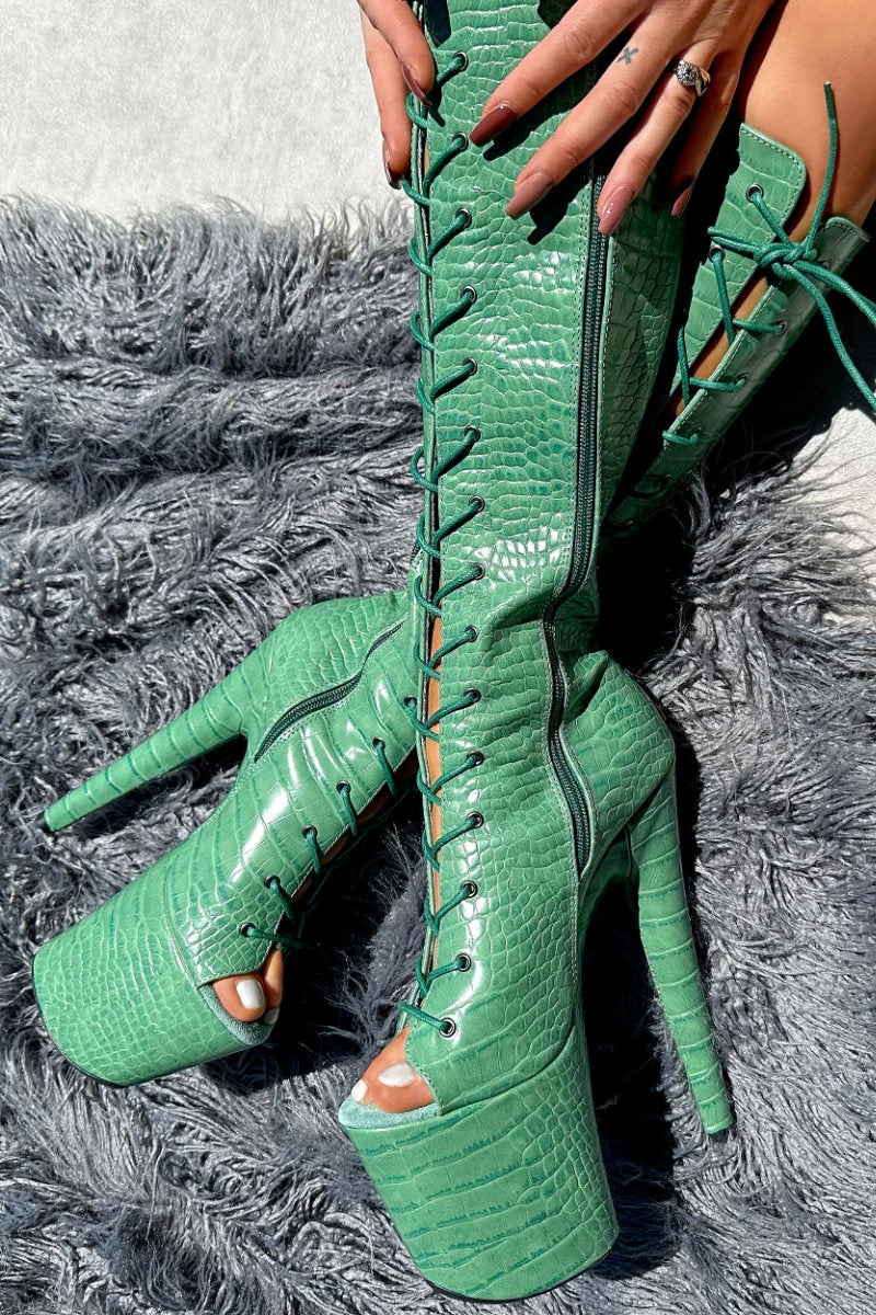 Hella Heels Killing Adam Open Toe Knee High Boots - 8inch 6 Hella Heels Killing Adam Open Toe Knee High Boots - 8inch - Image 4