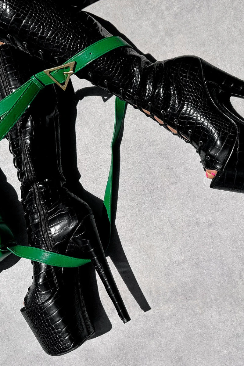 Hella Heels Cold Blooded Black Open Toe Knee High Boots - 8inch 6 Hella Heels Cold Blooded Black Open Toe Knee High Boots - 8inch - Image 4