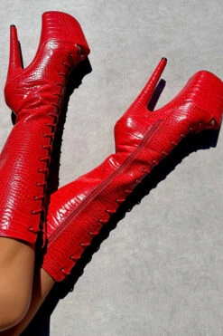 Hella Heels Out For Blood Open Toe Knee High Boots - 8inch 9 Hella Heels Out For Blood Open Toe Knee High Boots - 8inch -Radd Pole Wear Shop IMG 0479