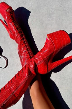 Hella Heels Out For Blood Open Toe Knee High Boots - 8inch 10 Hella Heels Out For Blood Open Toe Knee High Boots - 8inch -Radd Pole Wear Shop IMG 0488