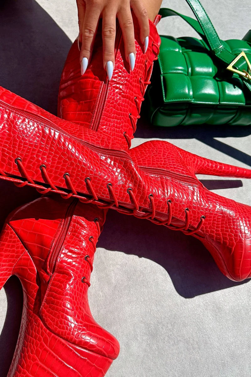 Hella Heels Out For Blood Knee High Boots - 8inch 4 Hella Heels Out For Blood Knee High Boots - 8inch - Image 2