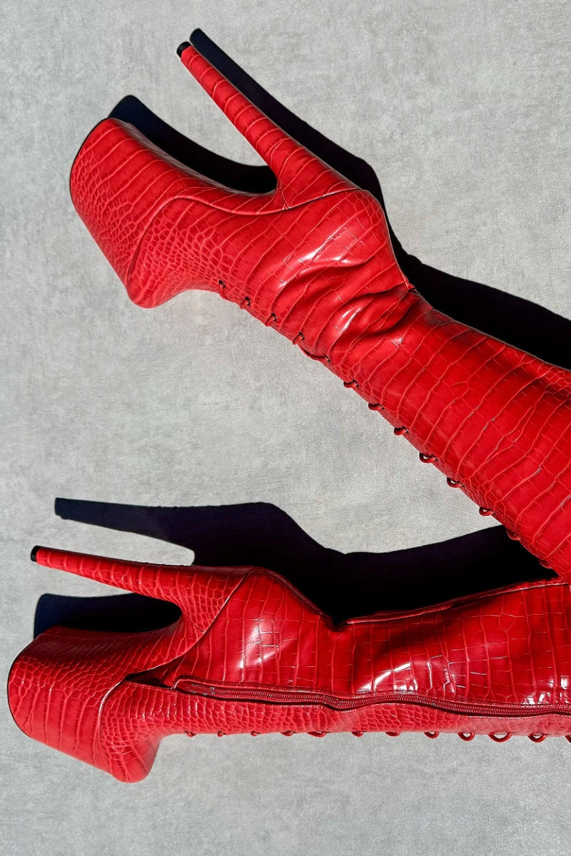 Hella Heels Out For Blood Knee High Boots - 8inch 7 Hella Heels Out For Blood Knee High Boots - 8inch - Image 5