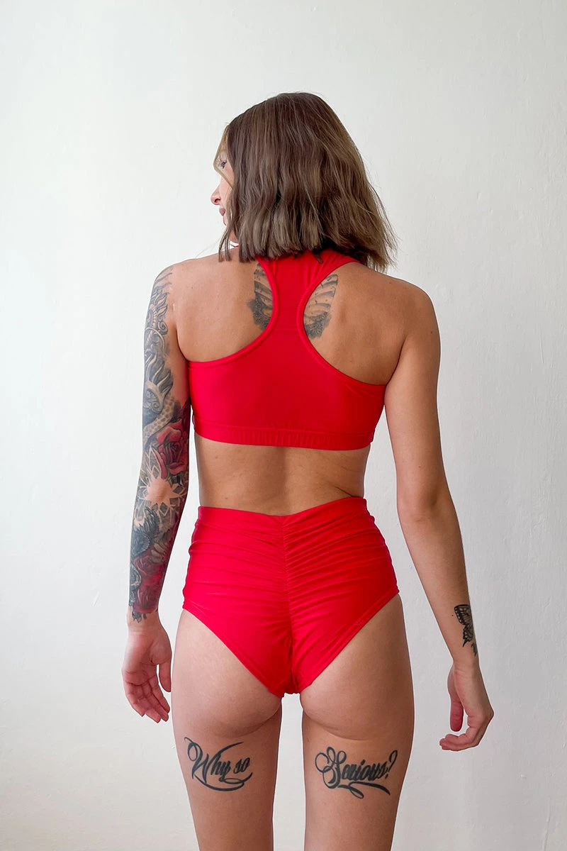 Pole Addict Scrunch Butt Basic High Waist Shorts - Red 4 Pole Addict Scrunch Butt Basic High Waist Shorts - Red - Image 2