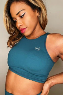 The Enviro Co. High Neck Crop Top - Blue Teal 10 The Enviro Co. High Neck Crop Top - Blue Teal -Radd Pole Wear Shop IMG 6679 50c55d0e 86fe 4027 8ea4 947a71fd35ab