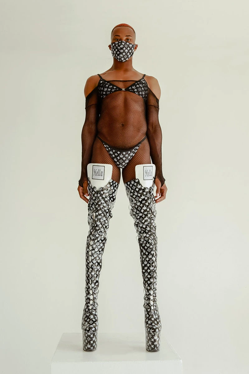 Hella Heels Branded Thigh High 8inch Boots - Black 3 Hella Heels Branded Thigh High 8inch Boots - Black