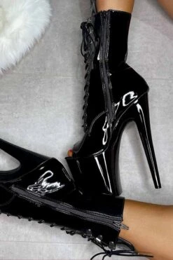 Hella Heels LipKit Open Toe 8inch Boots - Black Beatles -Radd Pole Wear Shop IMG 77962 2 1