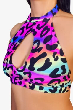 Cleo The Hurricane Amber Keyhole Top - Neon Leopard