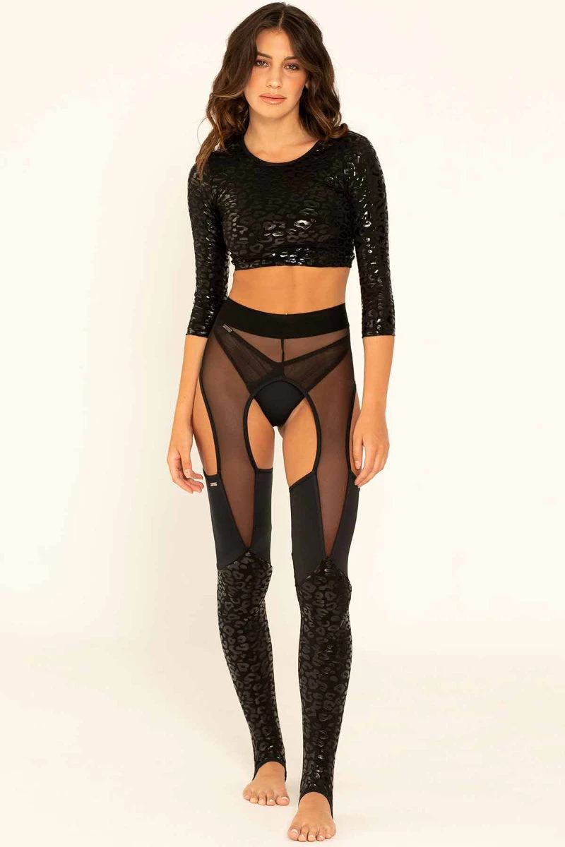 Paradise Chick Superhero Series Sticky Garter Leggings - Black Leopard 3 Paradise Chick Superhero Series Sticky Garter Leggings - Black Leopard