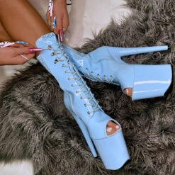 Hella Heels LipKit Open Toe 8inch Boots - Sky High 11 Hella Heels LipKit Open Toe 8inch Boots - Sky High -Radd Pole Wear Shop SkyHigh8InchOpenToeCrossedAnkles