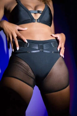 Tatiana Activewear Hips Don't Lie Shorts - Black 13 Tatiana Activewear Hips Don't Lie Shorts - Black -Radd Pole Wear Shop Tatiana Active Cheeky Mesh Black Gold Hardware Detailing Bike Short Shorts 4566 1