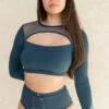 Tatiana Activewear Esme Top - Teal 1 Tatiana Activewear Esme Top - Teal -Radd Pole Wear Shop TatianaActive EsmeLongSleeveTealMeshTop 8312 1