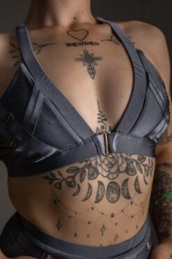 Tatiana Activewear Faye Top - Shiny Gunmetal 12 Tatiana Activewear Faye Top - Shiny Gunmetal -Radd Pole Wear Shop TatianaActive FayeGunmetalGreyBlueMetallicHighWaistedPoleWearDancingSet 5934 1