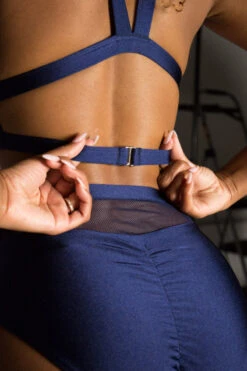 Tatiana Activewear Lucia Top - Shiny Navy 10 Tatiana Activewear Lucia Top - Shiny Navy -Radd Pole Wear Shop TatianaActive LuciaShinyNavyHighWaistedHalterNeckMeshPoleWearSet 2 4 1