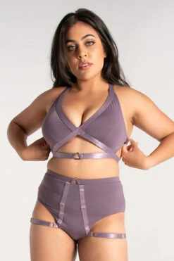Tatiana Activewear Tokio Shorts - Mauve -Radd Pole Wear Shop TatianaActive TokioMauveStrappyGarterPoleWearSet 1249
