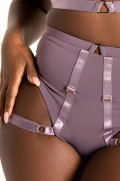 Tatiana Activewear Tokio Shorts - Mauve -Radd Pole Wear Shop TatianaActive TokioMauveStrappyGarterPoleWearSet 7926