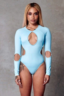 CXIX 119 Plunge Bodysuit - Blue -Radd Pole Wear Shop bodysuit blue polewear dancewear fashion streetwear