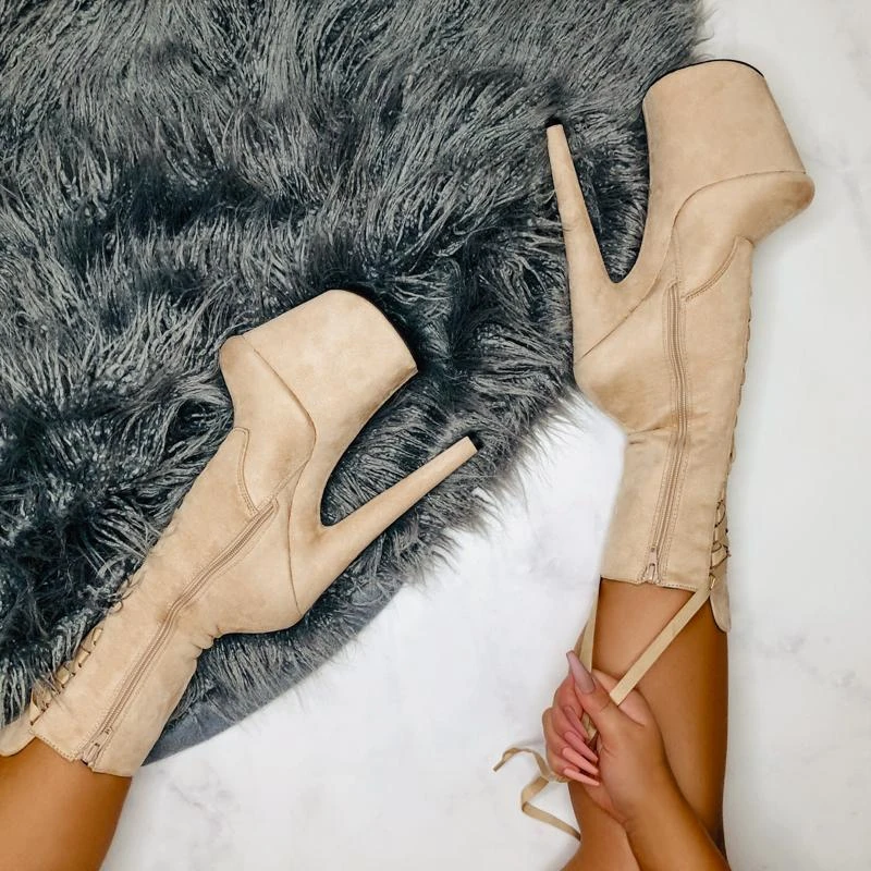 Hella Heels High BabyDoll 8inch Boots - Sand 5 Hella Heels High BabyDoll 8inch Boots - Sand - Image 3