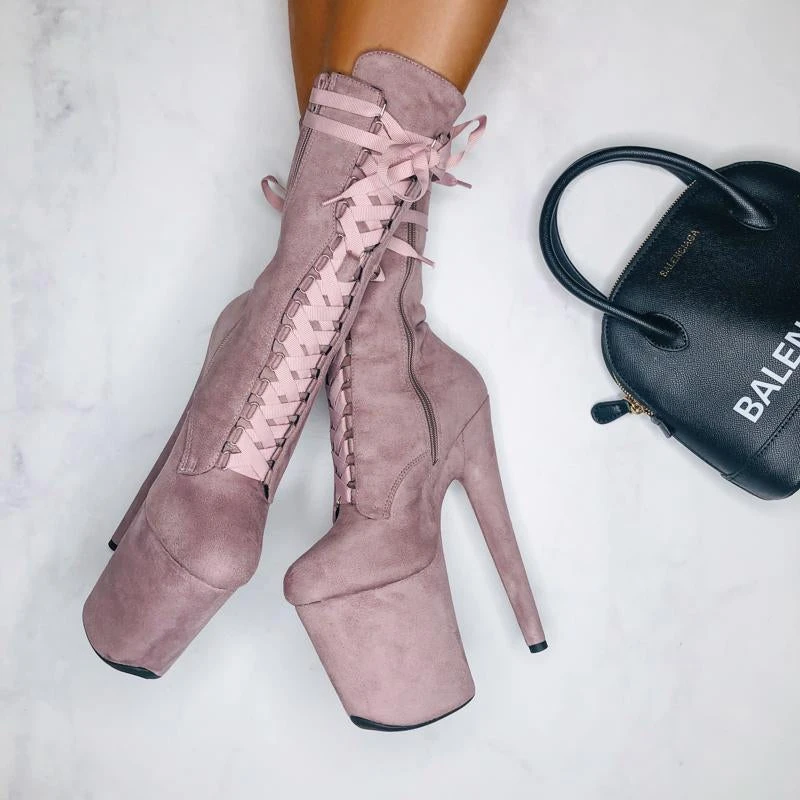 Hella Heels High BabyDoll 8inch Boots - Lilac Mink 5 Hella Heels High BabyDoll 8inch Boots - Lilac Mink - Image 3