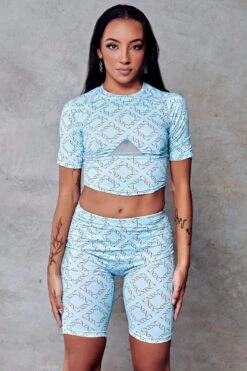 CXIX 119 Biker Shorts - Blue Print 14 CXIX 119 Biker Shorts - Blue Print -Radd Pole Wear Shop cropped tee blue monogram fashion streetwear poledance CXIX