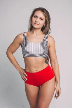 Shark Polewear High Waist Shorts - Red -Radd Pole Wear Shop doublesidedstripedHWred9