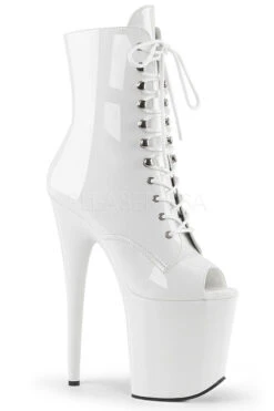 Pleaser USA Flamingo-1021 8inch Pleaser Peep Toe Boots - Patent White