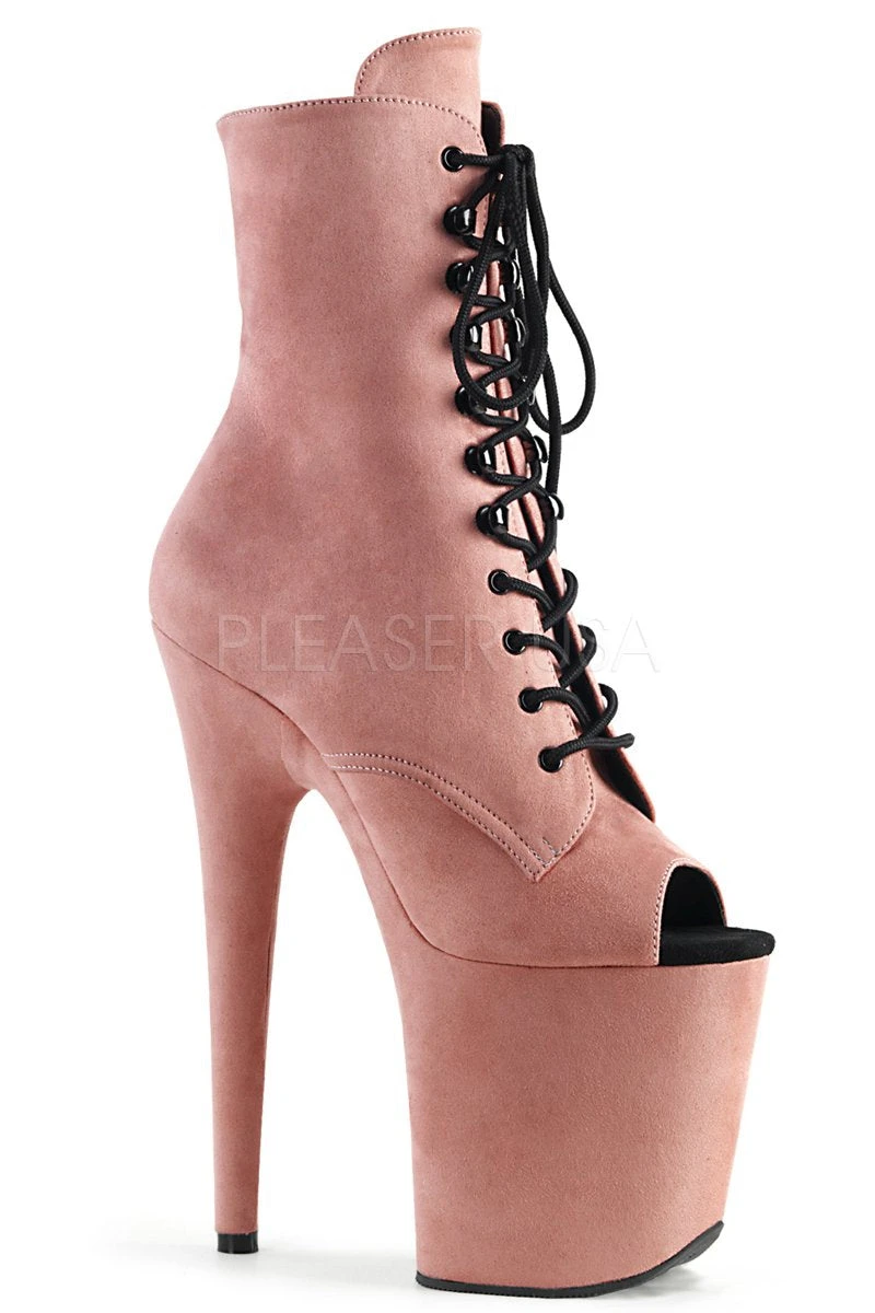 Pleaser USA Flamingo-1021FS Faux Suede 8inch Peep Toe Pleaser Boots - Baby Pink 3 Pleaser USA Flamingo-1021FS Faux Suede 8inch Peep Toe Pleaser Boots - Baby Pink