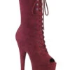 Pleaser USA Flamingo-1051FS Faux Suede 8inch Peep Toe Pleaser Boots - Burgundy -Radd Pole Wear Shop flamingo 1051fs byfs
