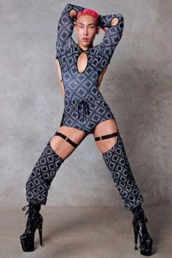 CXIX 119 Chaps - Black Print 18 CXIX 119 Chaps - Black Print -Radd Pole Wear Shop monogram chaps black fashion polewear dancewear poledance