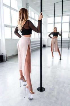 REV ACTIV Sensual Flow Pants (with Leg Slit) - Beige -Radd Pole Wear Shop spodnieexoticsensualnudeside