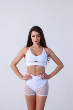 REV ACTIV Pleasure Mesh Shorts - White -Radd Pole Wear Shop szorty do pole dance siatka biale