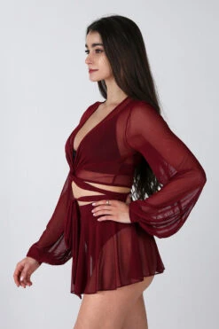 REV ACTIV Mesh Wrap Blouse - Wine 9 REV ACTIV Mesh Wrap Blouse - Wine -Radd Pole Wear Shop wine mesh set pleasure skirt blouse 1 1